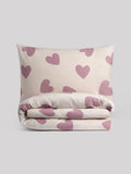 White/Purple Hearts Printed Bedding Duvet Cover and Pillowcase Set