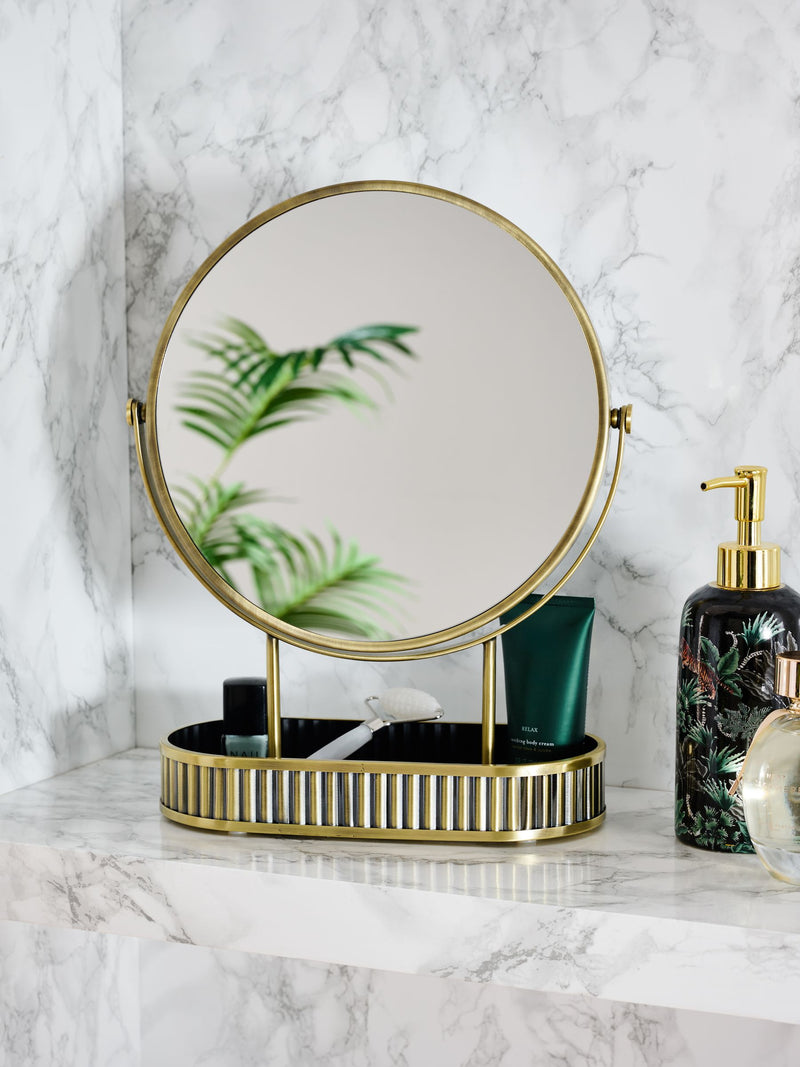 Gold Rib 5x Magnification Round Dressing Table Mirror