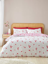 Catherine Lansfield White Red Seersucker Heart Duvet Cover Set