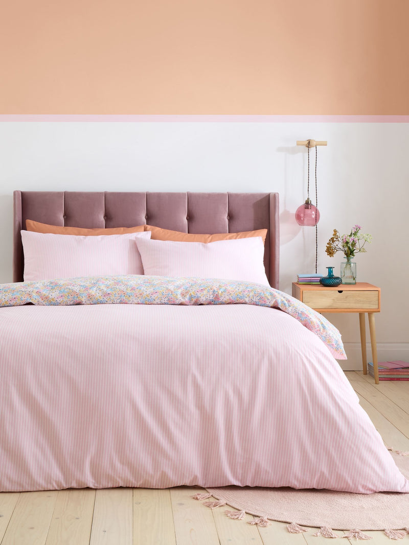 Catherine Lansfield Pink Darcy Floral Reversible Duvet Cover Set - British product