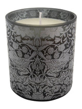 William Morris Black Strawberry Thief Citrus Scent Candle in Glass Container, 11cm Height, 8.5cm Diameter