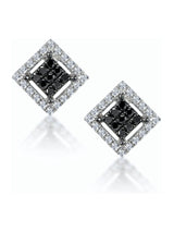 The Diamond Store Black Diamond Square Earrings 9K White Gold