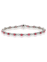The Diamond Store Red Ruby and Lab Diamond Sterling Silver Tennis Bracelet