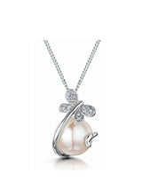 The Diamond Store 9K White Gold Button Pearl and Diamond Stellato Pendant Necklace