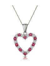 The Diamond Store Ruby Heart Pendant Necklace 9K White Gold 15mm