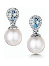 The Diamond Store Stellato Earrings White Gold Pearl Blue Topaz Diamond