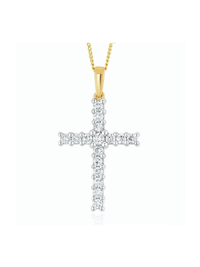 The Diamond Store 9K Yellow Gold 0.50ct H/Si Lab White Diamond Cross Pendant Necklace Claw Set