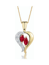 The Diamond Store 9K Yellow Gold Red Ruby and Diamond Pendant Necklace