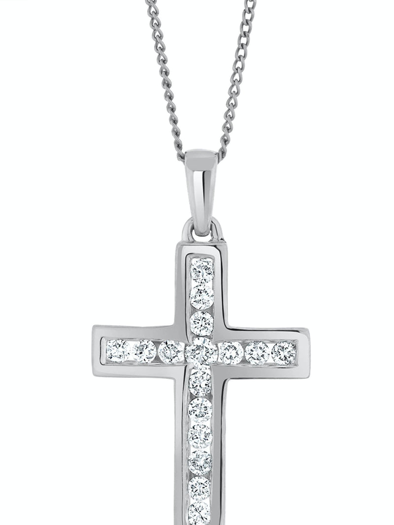 The Diamond Store 9K White Gold 0.25ct H/Si Lab Diamond Cross Necklace