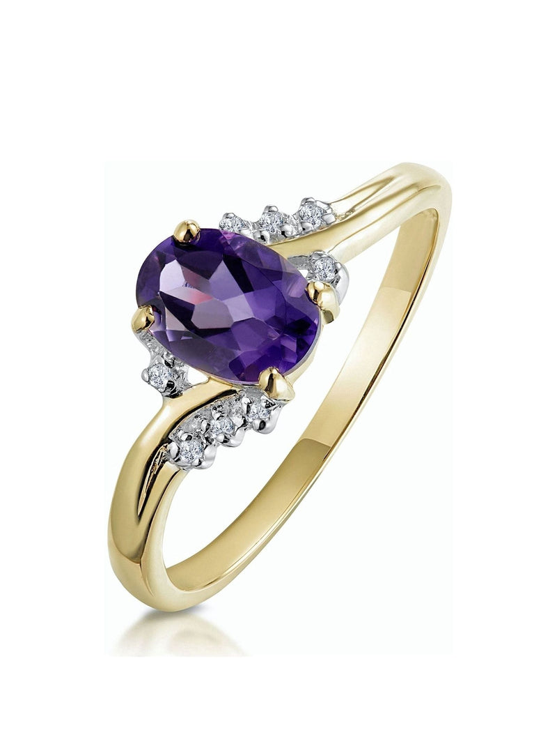 The Diamond Store Yellow Gold 0.68ct Amethyst and Diamond Ring