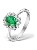 Sterling Silver Emerald and Lab-Grown Diamond Halo Ring 7 x 5mm