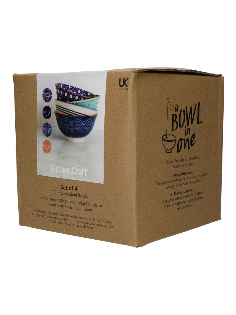 Kitchencraft Set of 4 Blue Patterned Ceramic Cereal Bowls