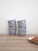 Kitchencraft Set of 4 Blue Striped Ceramic Mugs 425ml