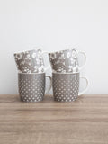 Kitchencraft grey floral polka dot ceramic mugs 425ml, UK version