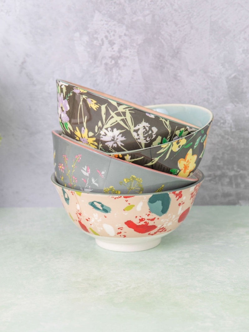 Kitchencraft pink patterned floral ceramic cereal bowls set of 4, UK version
