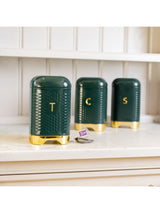 Kitchencraft Green Textured Geometric Tea Coffee Sugar Canisters Set