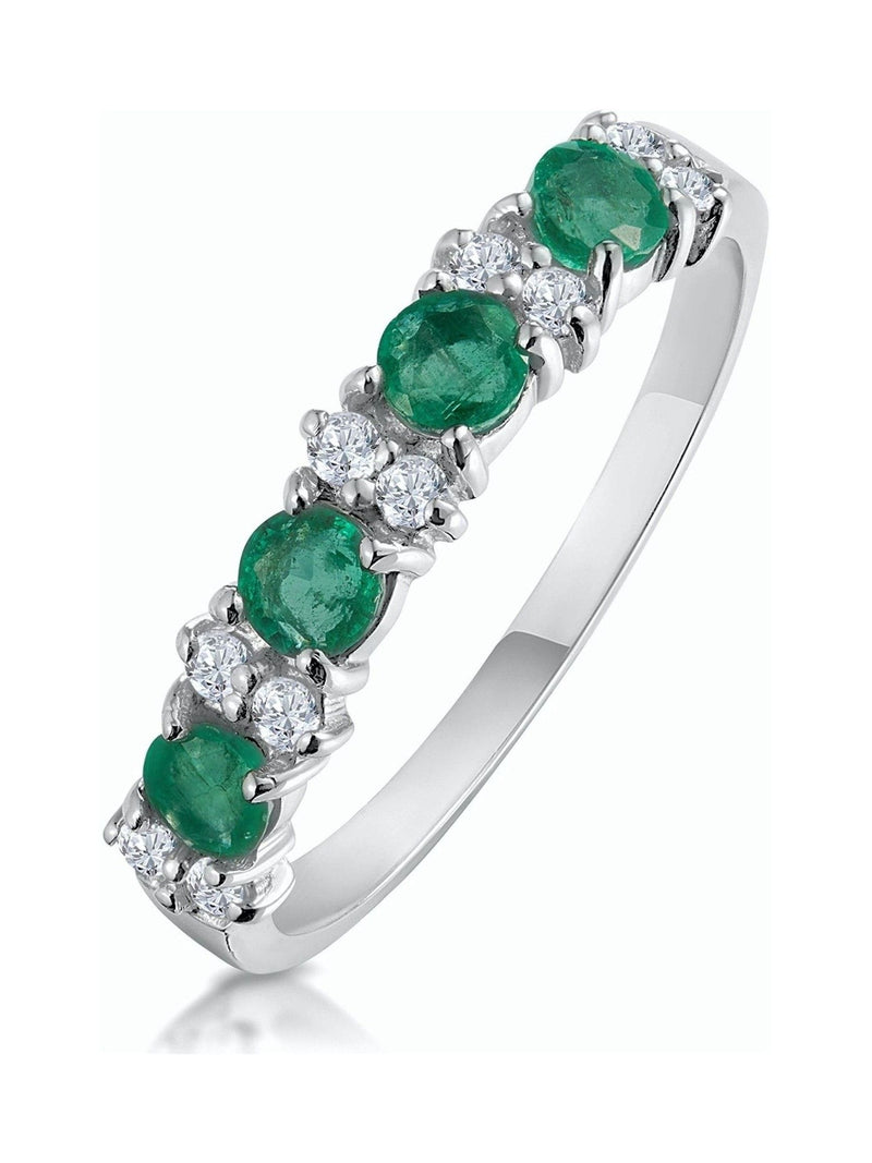 The Diamond Store 9K White Gold Green Emerald 0.60ct And Diamond Ring
