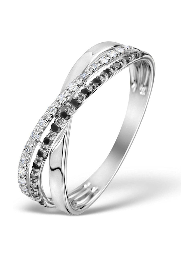 The Diamond Store 9K White Gold Black 0.09ct And Diamond Crossover Ring