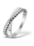 The Diamond Store 9K White Gold Black 0.09ct And Diamond Crossover Ring