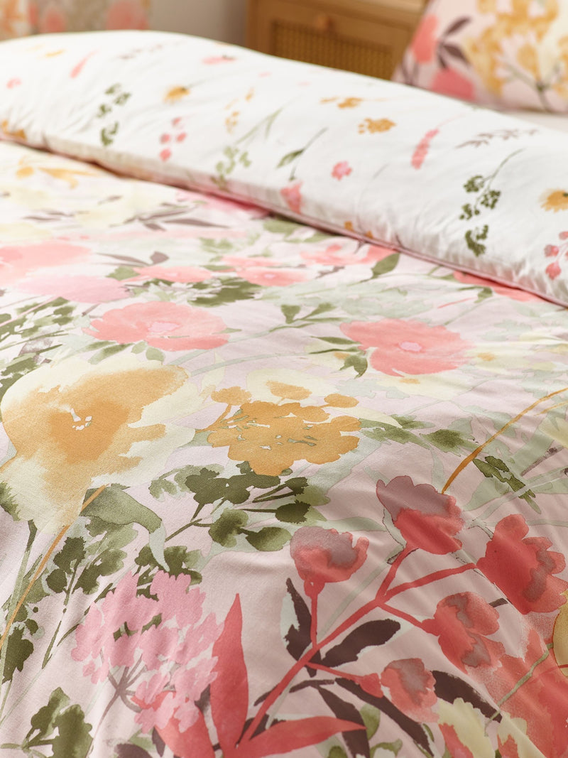 Catherine Lansfield Pink Countryside Floral Reversible Duvet Cover Set - British product