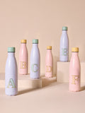 Pink lilac alphabet stainless steel water bottle 500ml, imported from the UK