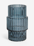 Blue small ribbed glass vase 18cm height - British product