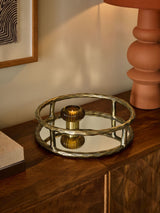 Gold Forged Metal Decorative Mirrored Tray 8cm Depth 32cm Diameter