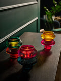 Glass tea light and taper candle holders in multicolour (British brand)