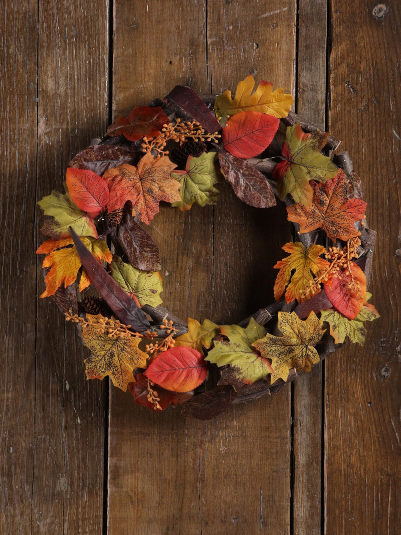 Laura Ashley Multi Pre Lit Autumn Leaf Wreath 37cm, UK version