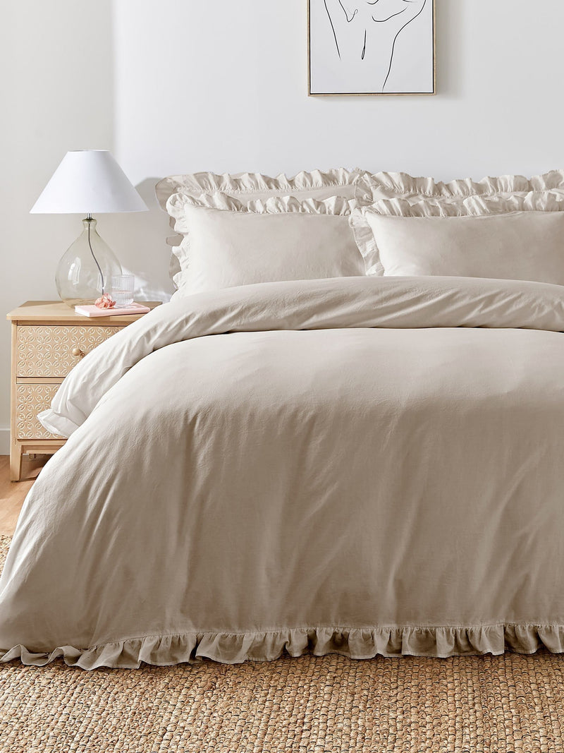 Appletree natural cassia ruffle duvet cover and pillowcase set - British product