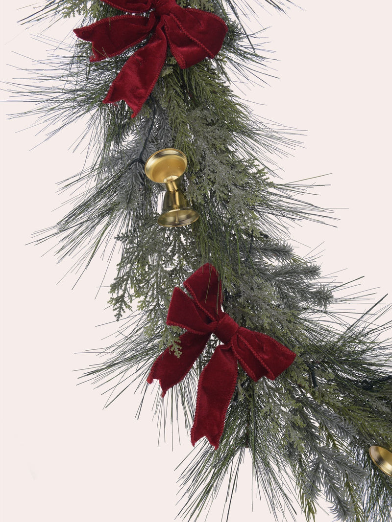 Laura Ashley Green Pre Lit Christmas Garland with Bells 180cm, UK version