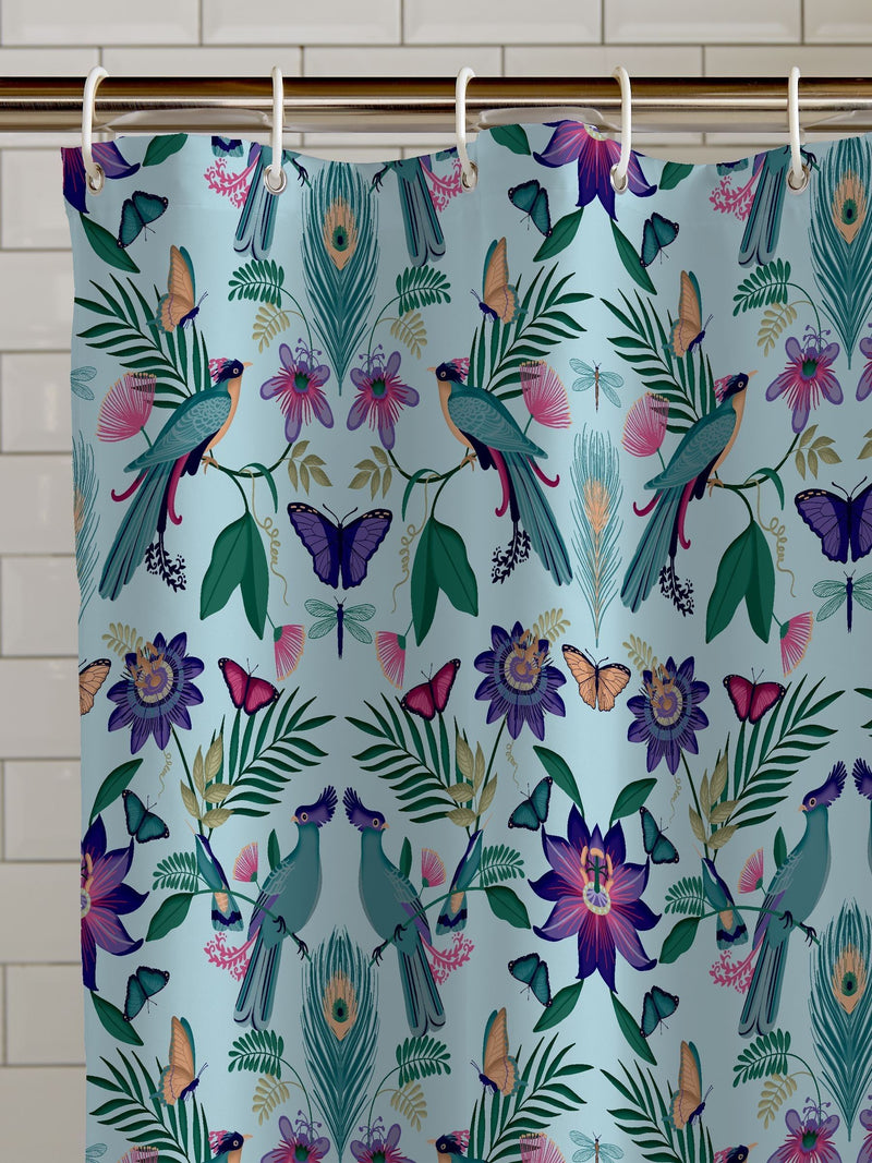 Catherine Lansfield Duck Egg Mya Tropical Bird Shower Curtain Panel