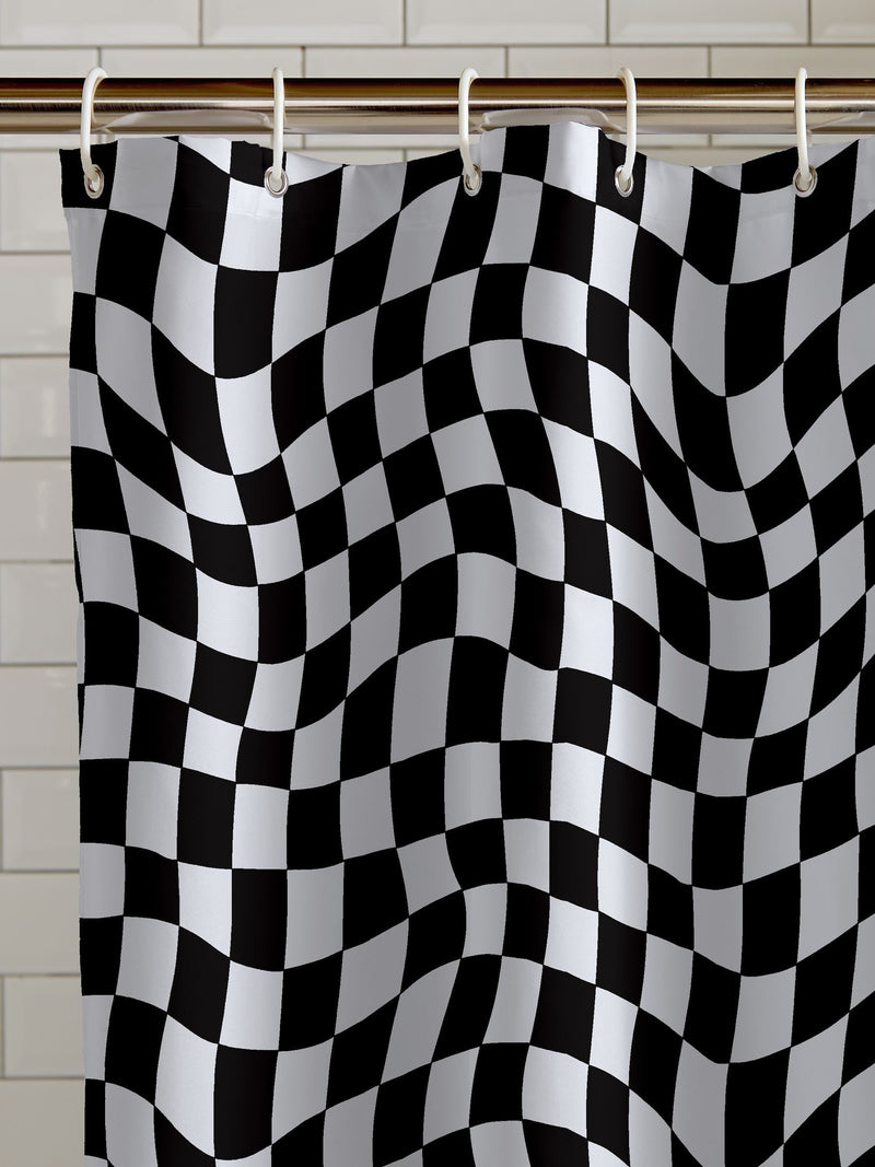 Catherine Lansfield Shower Curtain Black White Checkerboard 180x180 cm - British product
