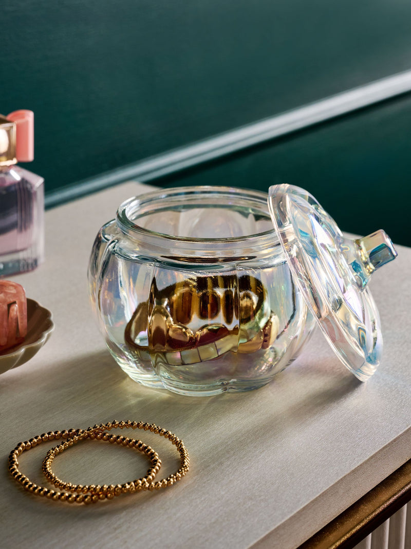 Clear Pumpkin Glass Trinket Pot