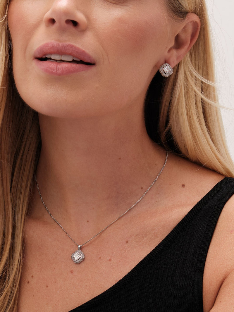 Jon Richard Silver Tone Cubic Zirconia Clover Set