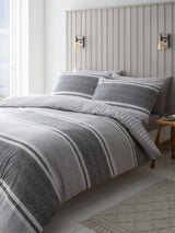 Catherine Lansfield Charcoal Textured Banded Stripe Reversible Duvet Cover Set