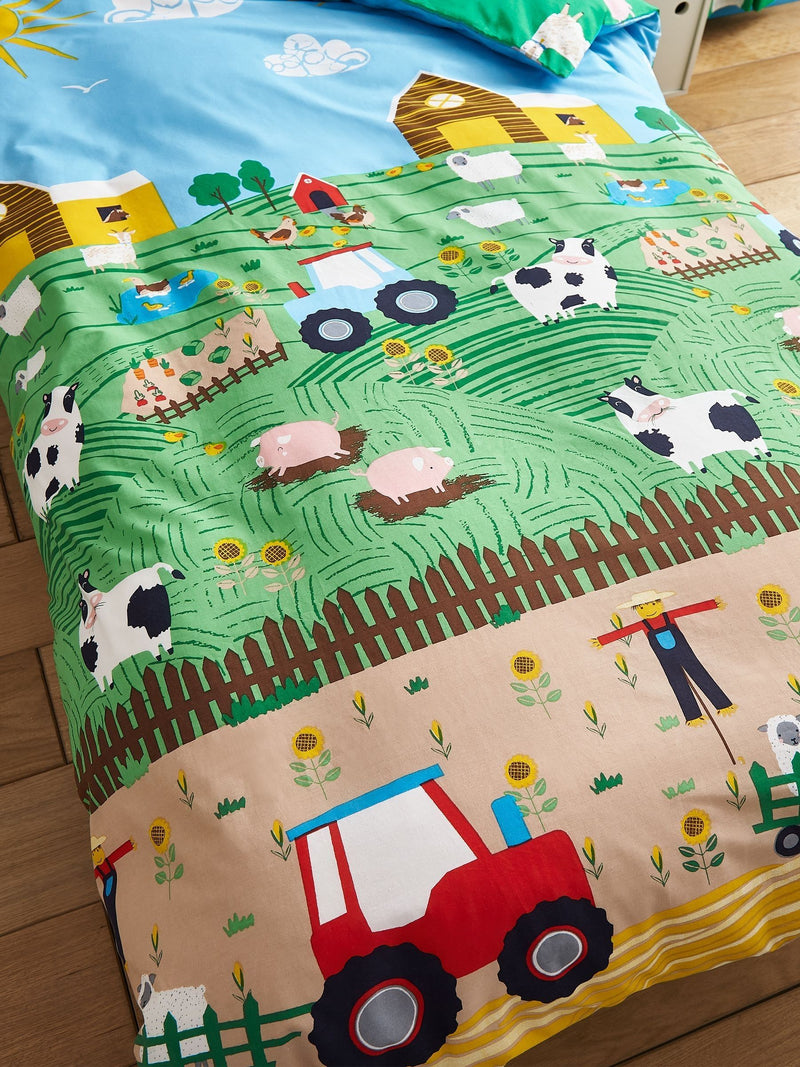 Catherine Lansfield blue farmyard animals print duvet cover set - British product
