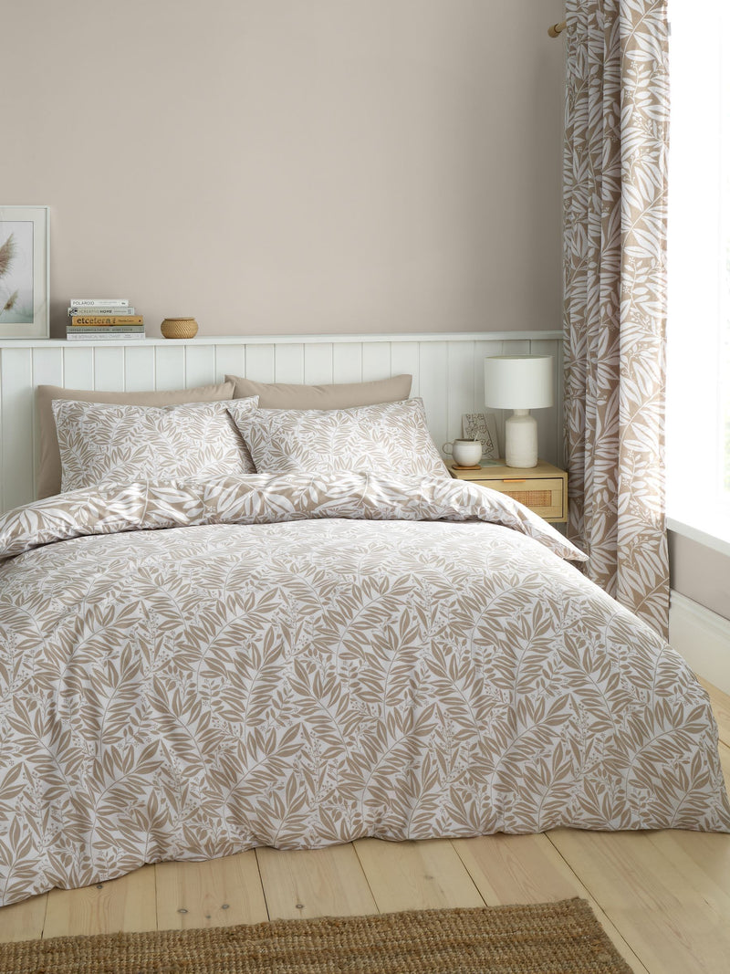 Catherine Lansfield Natural Sorrel Leaf Floral Reversible Duvet Cover Set - British product