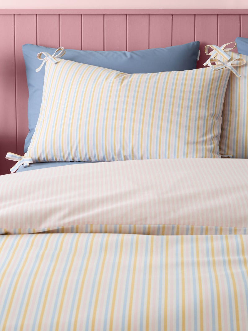 Catherine Lansfield pastel stripe duvet cover set with bow ties - British product