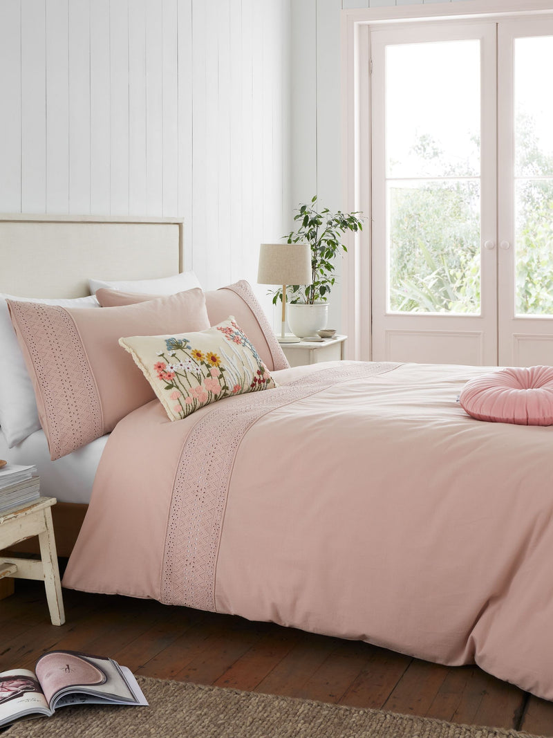 Catherine Lansfield Blush Broderie Anglaise duvet cover set - British product