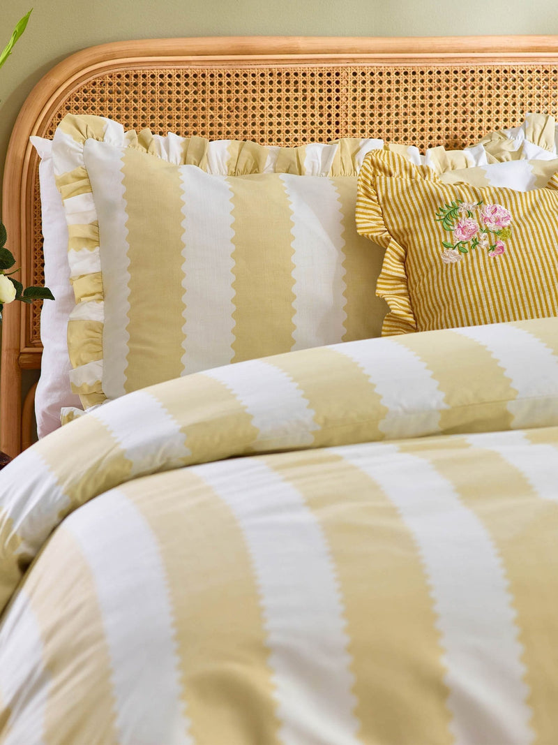 Wylder Butter Yellow Birdie Stripe Ruffle Duvet Cover Set (British brand)