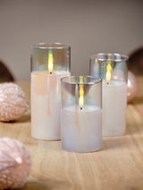 Lumineo Blue Iridescent Glass LED Candle Set of 3 (17.5cm)
