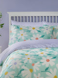 Duvet cover set in duck egg daisy peach finish - British product