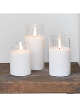 Lights4fun White TruGlow® LED Glass Candle Trio Pillar Candles 15cm