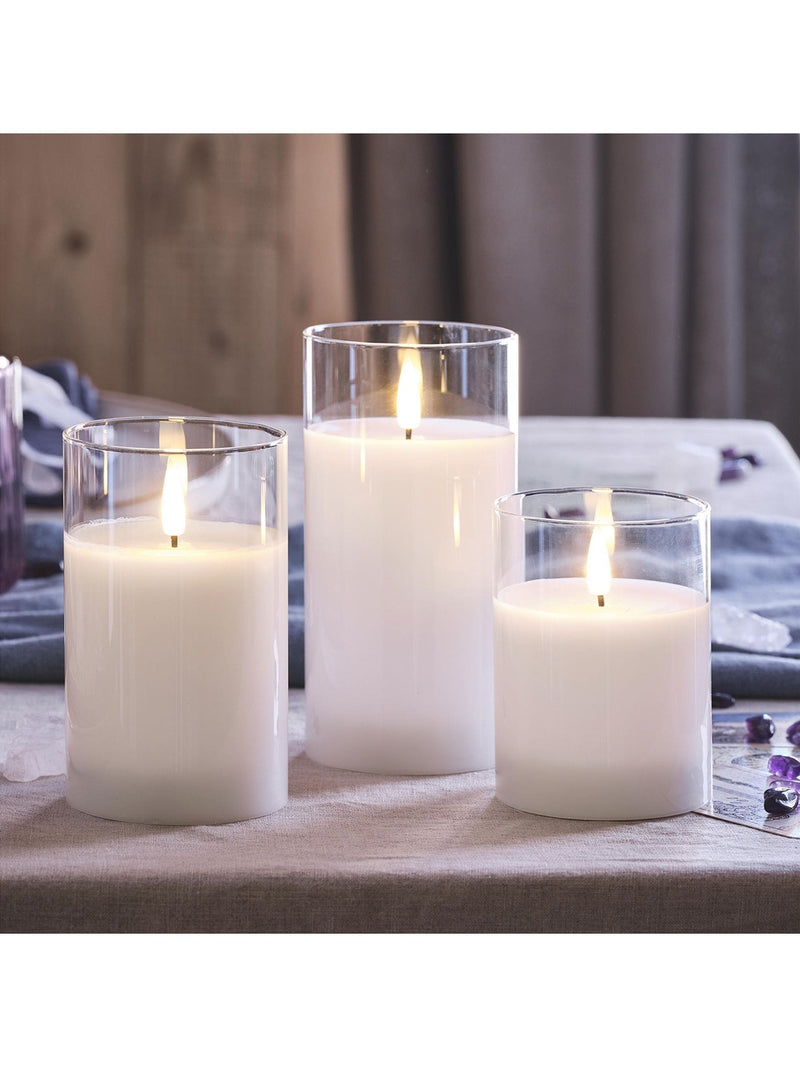 Lights4fun White TruGlow LED glass candle trio 15cm, UK version