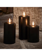 Lights4fun Black TruGlow LED Pillar Candle Trio with 15cm, 12.5cm and 10cm Heights