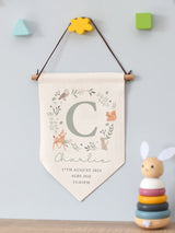 PMC Personalised New Baby Woodland Animal Linen Wall Art Banner 28.5x23 cm