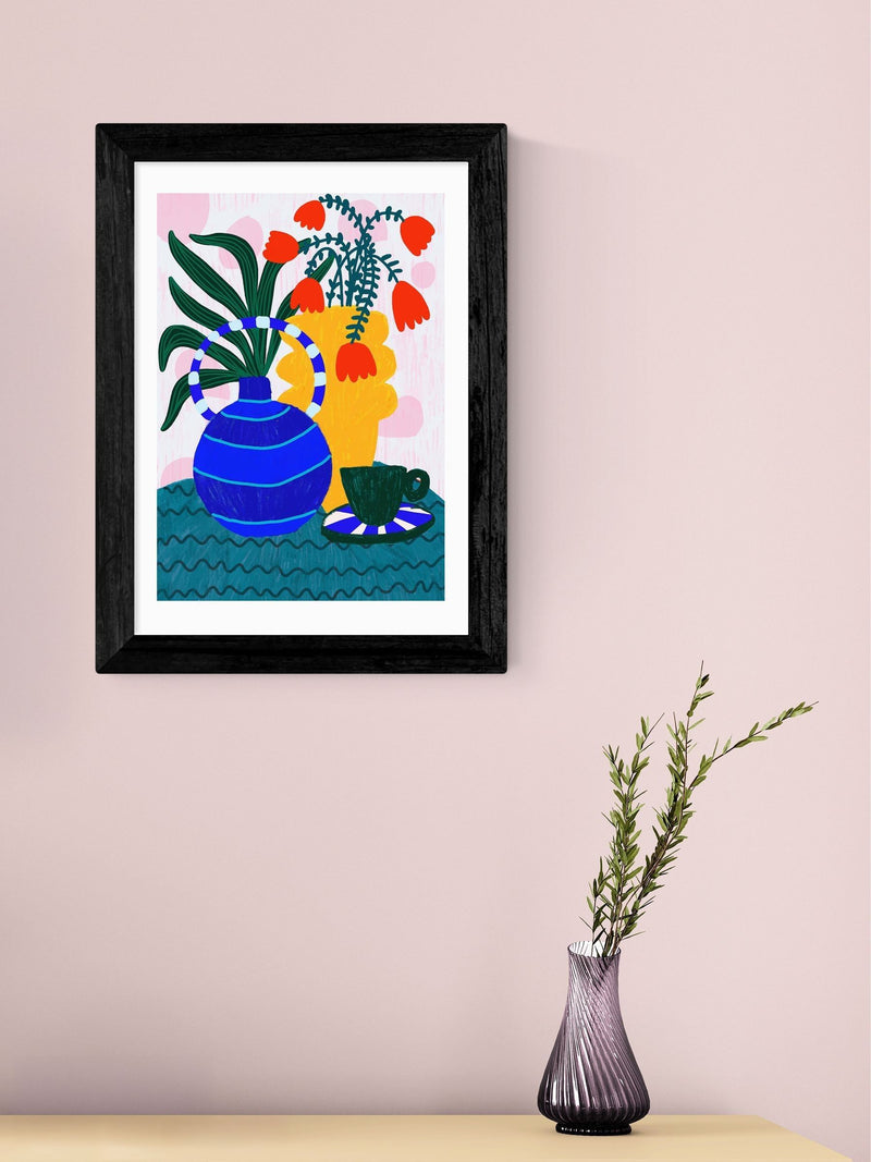 East End Prints black tulips and coffee framed art print - British product