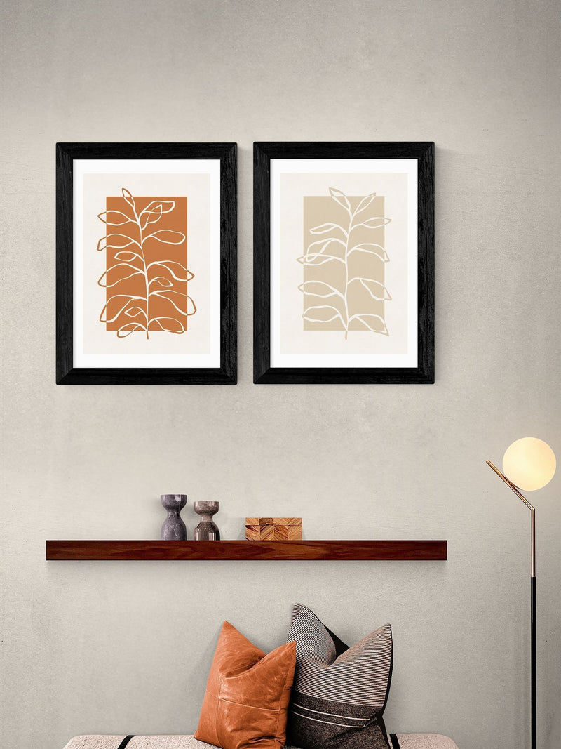 East End Prints black framed botany oak art print set - British product