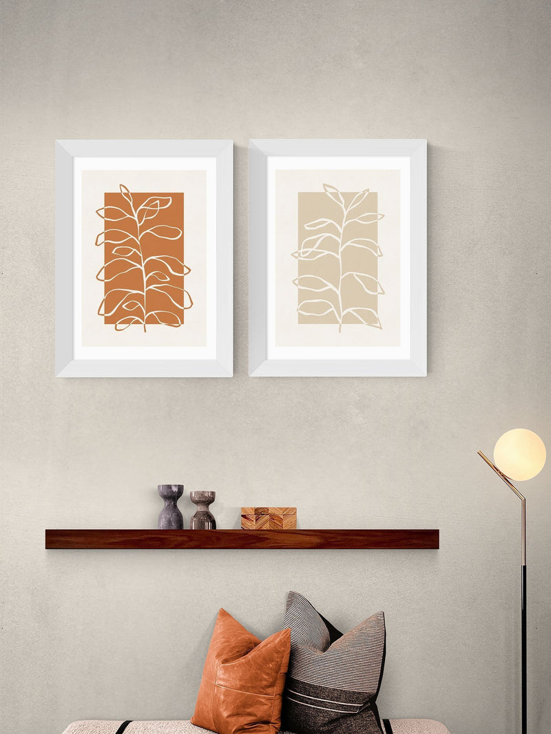 East End Prints white framed botany oak art prints set - British product